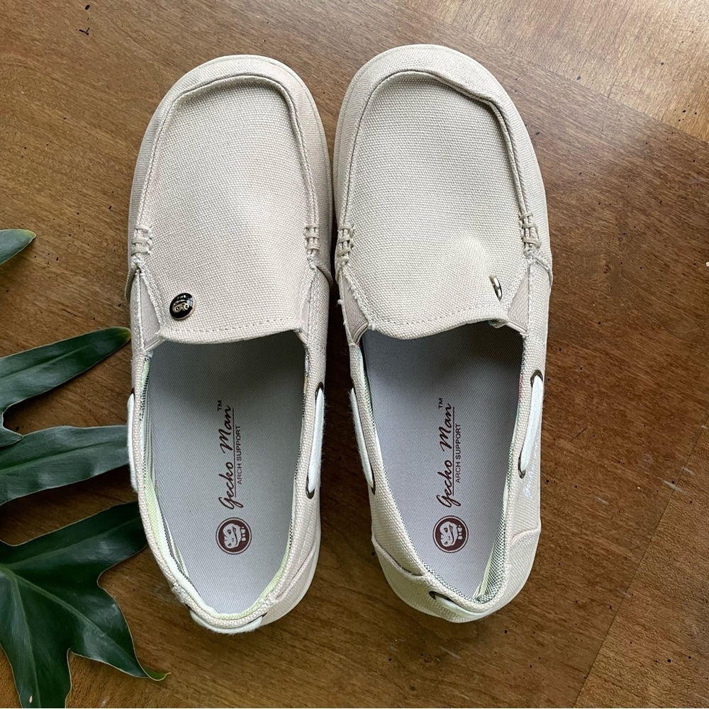 Gecko Man Women’s Canvas Loafer Comfort Shoes in Beige size 7.5 - Picture 4 of 14